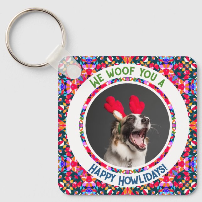 Custom Foto Weihnachts-Hund Mama Mum Colorful Schlüsselanhänger (Vorderseite)