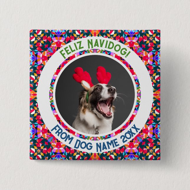 Custom Foto Weihnachts-Hund Mama Mum Vater Farbenf Button (Vorderseite)