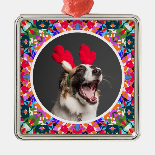 Custom Foto Weihnachts-Hund Mama Mum Vater Farbenf Ornament Aus Metall (Vorne)
