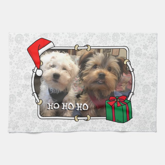 Custom Foto Weihnachts-Weihnachtsmannmütze Pet HO  Geschirrtuch (Horizontal)