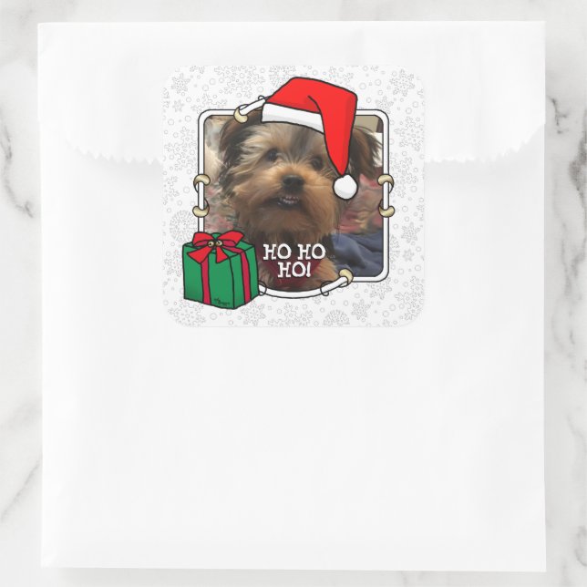 Custom Foto Weihnachts-Weihnachtsmannmütze Pet HO  Quadratischer Aufkleber (Tasche)