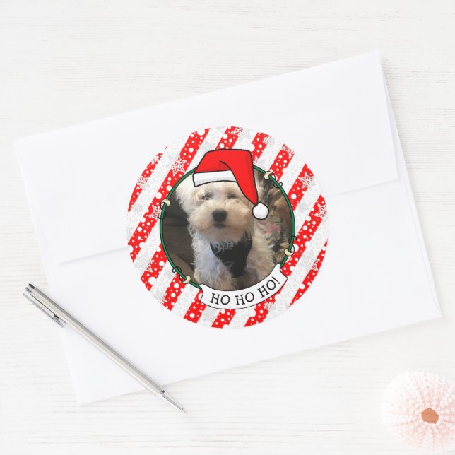 Custom Foto Weihnachts-Weihnachtsmannmütze Pet HO  Runder Aufkleber (Umschlag)