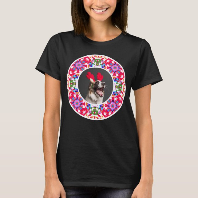 Custom Foto Weihnachtsferien Hund Happy Holidays P T-Shirt (Vorderseite)