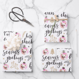 Custom Foto Weihnachtsferien Phrasen Kalligrafie Geschenkpapier Set