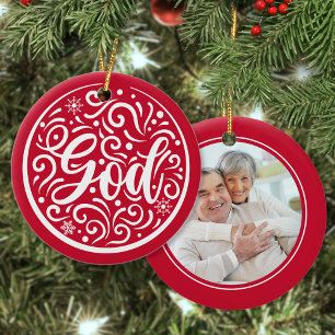 Custom Foto Weihnachtsgottesdienst Religious Red Keramik Ornament
