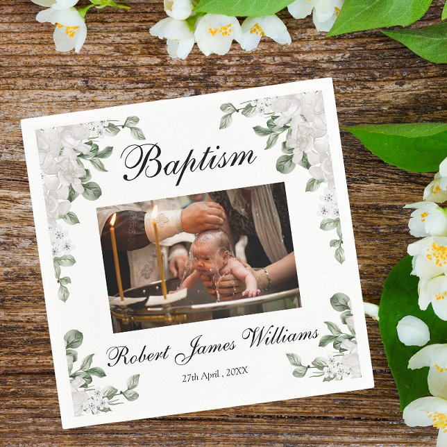 Custom Foto Weiße Blume Christening Taufen Serviette (Von Creator hochgeladen)