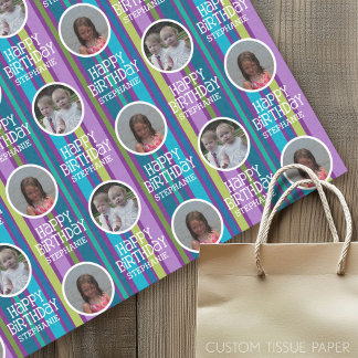 Custom Foto Whimsical & Colorful Birthday Streifen Seidenpapier
