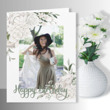 Custom Foto White Floral Geburtstag Gruß