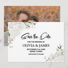 Custom Foto White Floral Wedding Save The Date