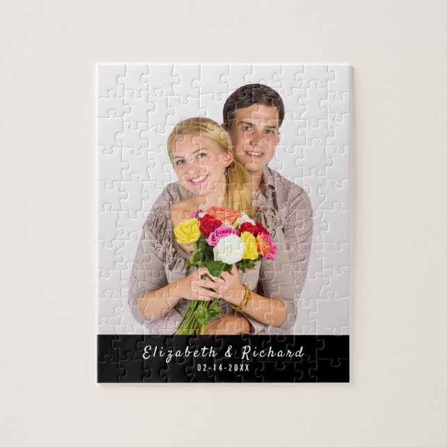 Custom Foto White Script Typografy Couple Puzzle (Vertikal)