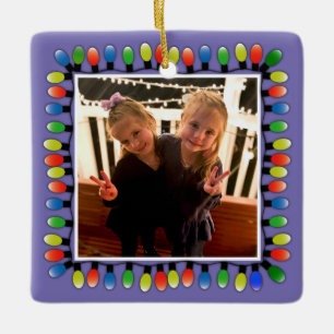 Custom Foto with back text Party Lights Purple Keramikornament