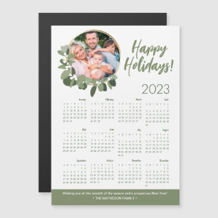 Custom Foto Wreath 2023 Calendar Happy Holidays Magnetkarte