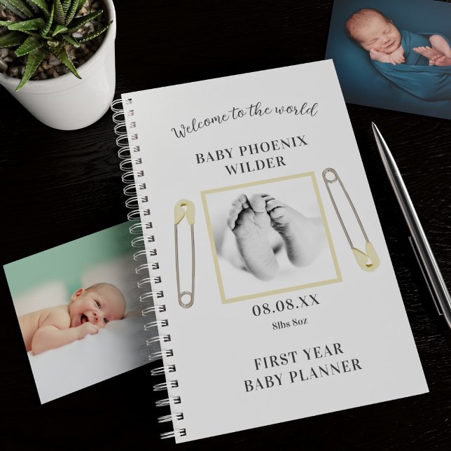 Custom Foto Yellow Baby's First Year Planner Planer (Just add your photo and details to this cute first year baby planner)