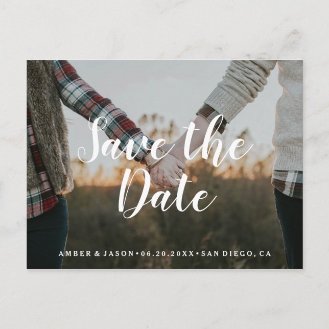 Custom Fotoromantic modern Save the Date Ankündigungspostkarte (Vorderseite)