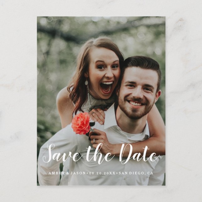 Custom Fotoromantic modern Save the Date Ankündigungspostkarte (Vorderseite)