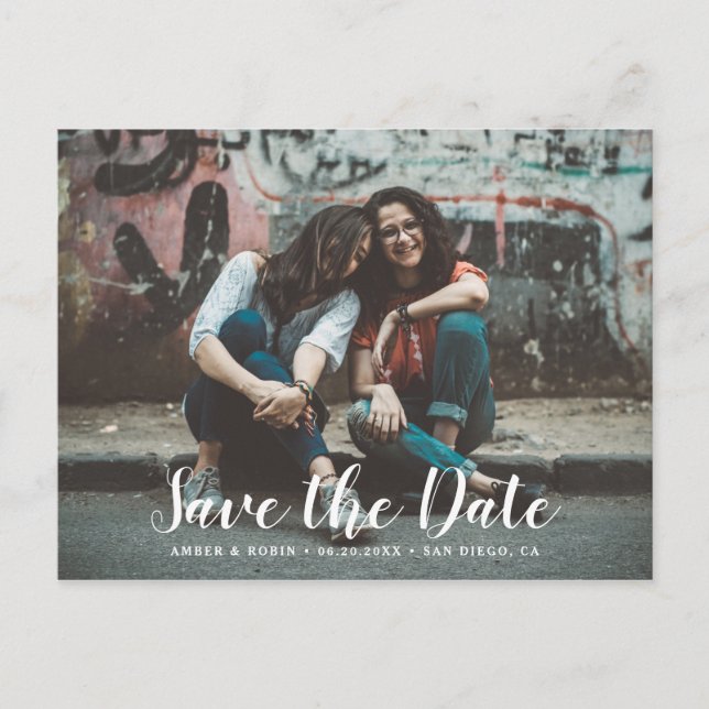 Custom Fotoromantic modern Save the Date Ankündigungspostkarte (Vorderseite)