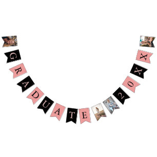 Custom Fotos Chic Pink Black Graduate  Wimpelkette