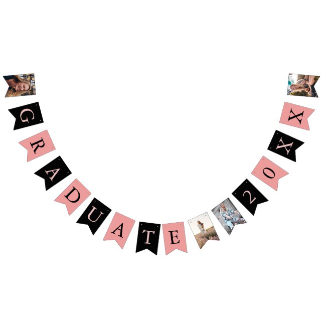 Custom Fotos Chic Pink Black Graduate  Wimpelkette (Alle)