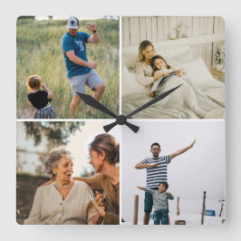Custom Four Photo Collage Template Modern  Quadratische Wanduhr