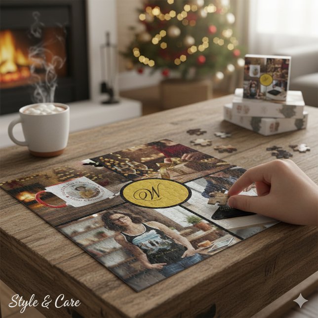 Custom Four Photo Monogram Design Perfect Puzzle (Custom Four Photo Monogram Design Perfect Jigsaw Puzzle)