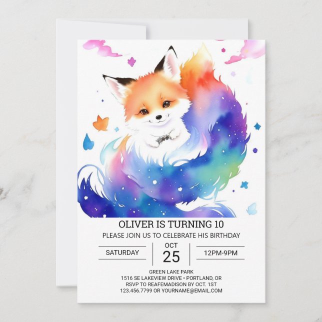 Custom Fox Birthday Bliss Einladung (Vorderseite)