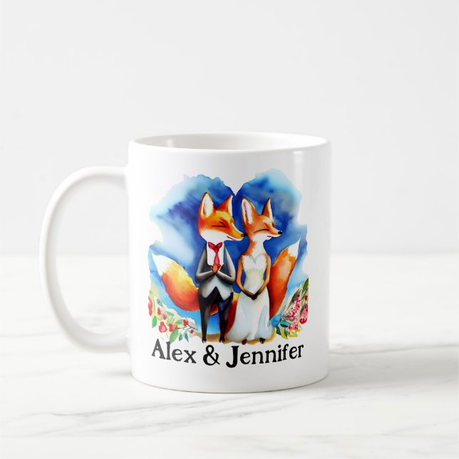 Custom Fox Couple Names Personalized Kaffeetasse (Links)