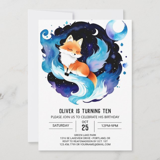 Custom Fox Printable Birthday Einladung (Vorderseite)