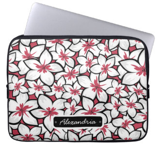 Custom Frangipani Muster Fuchsia Pink und Weiß Laptopschutzhülle