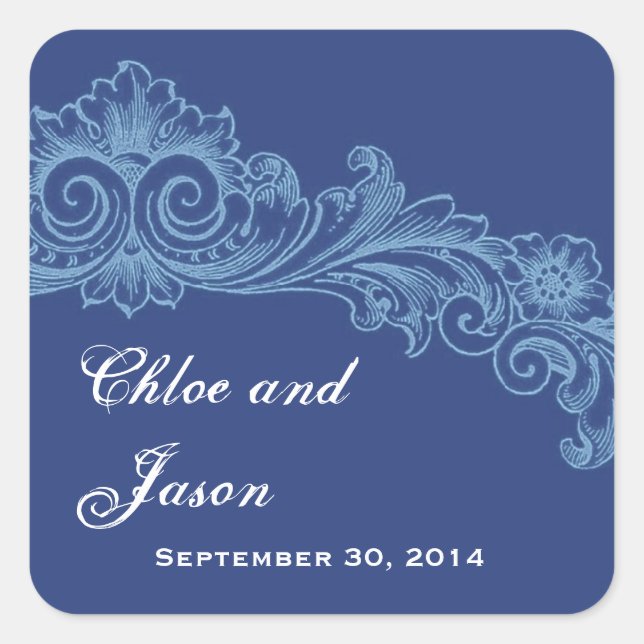 Custom French and Baby Blue Wedding Quadratischer Aufkleber (Vorderseite)