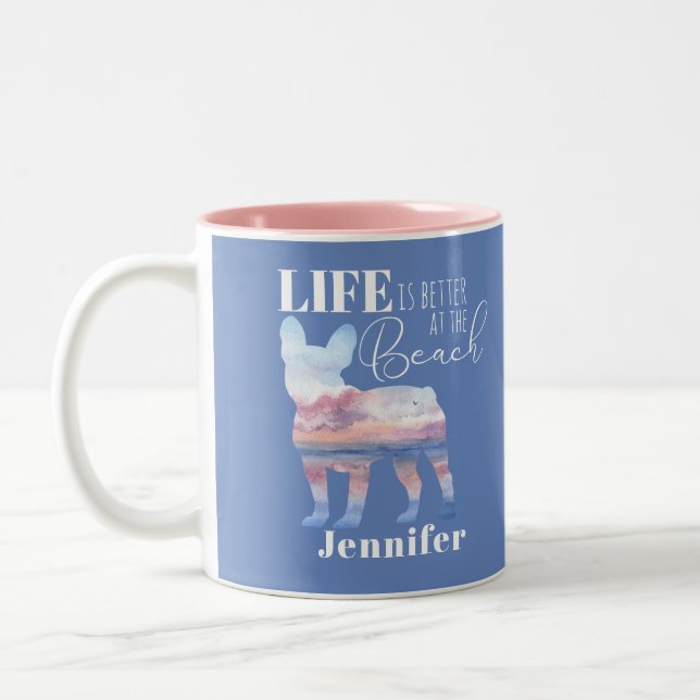 Custom French Bulldog Beach Scene Tasse (Links)