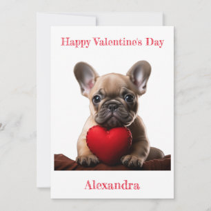 Custom French Bulldog Holding Heart Valentine Feiertagskarte