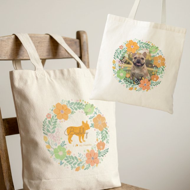 Custom French Bulldog Tote – Pastel Orange Floral  Tragetasche (Von Creator hochgeladen)