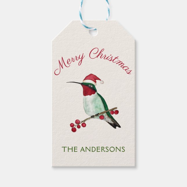 Custom FroChristmas Santa Hummingbird Geschenkanhänger (Vorderseite)