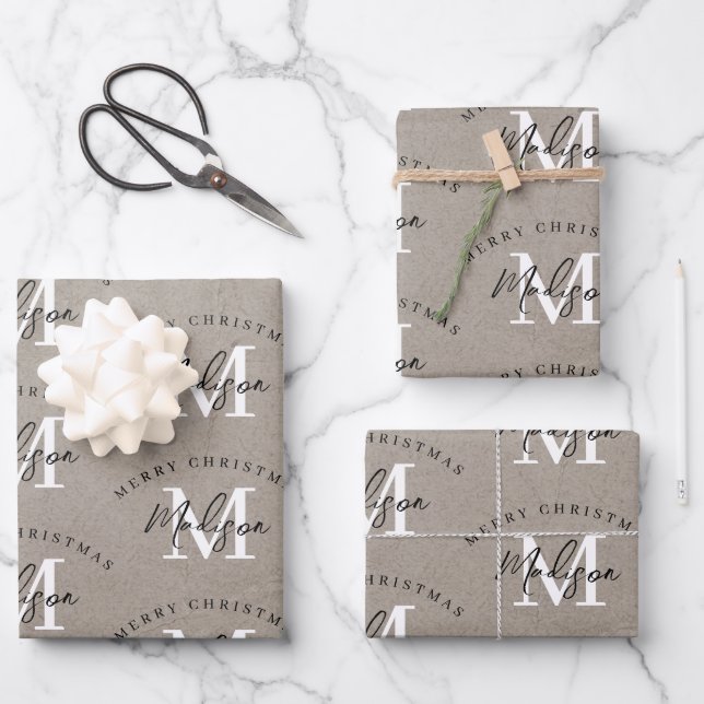 Custom FroChristmas Vintag Rustic Monogram Geschenkpapier Set (Vorderseite)