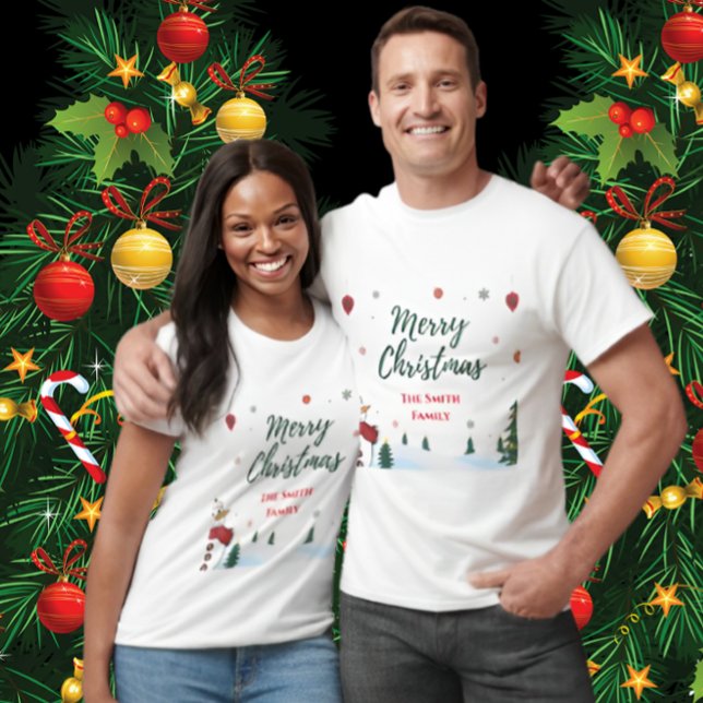 Custom Frohe Weihnachten Snowman Familienurlaub T-Shirt (Von Creator hochgeladen)