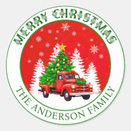 Custom Frohe Weihnachten Vintagen LKW rustikal Runder Aufkleber