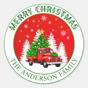 Custom Frohe Weihnachten Vintagen LKW rustikal Runder Aufkleber