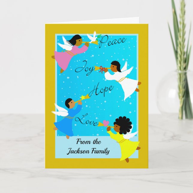 Custom Front Christmas mit Multikulturellen Engeln Karte (Vorderseite)