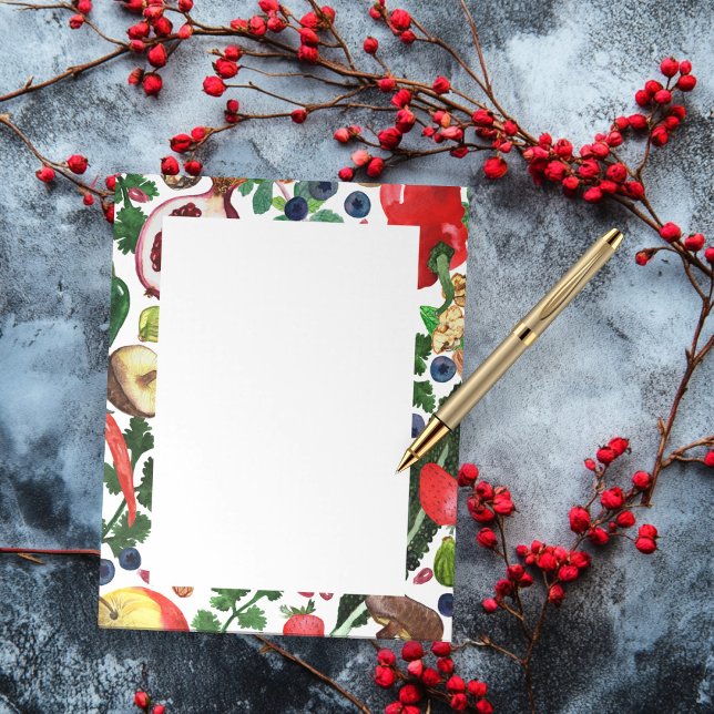 CUSTOM Fruit Veggie Wasserfarben Lebensmittelgesch Notizblock (CUSTOM Fruit Veggie Watercolor Border Grocery List Notepad
)