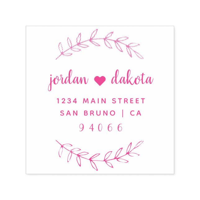 Custom Fuchsia Script Wedding Rücksendeadresse Permastempel (Design)