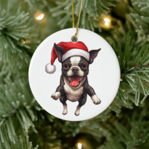 Custom Fun Boston Terrier Christmas Dog Keramik Ornament