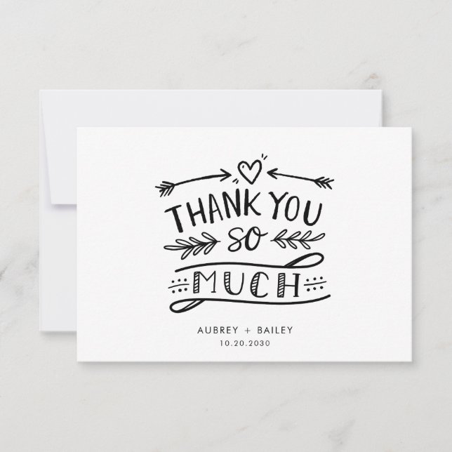 Custom Fun Calligraphy Heart Banner Wedding Dankeskarte (Vorderseite)