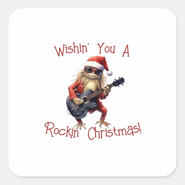 Custom Fun Christmas Frog Rock Band Labels Quadratischer Aufkleber (Vorderseite)
