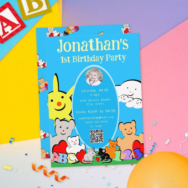 Custom Fun Cute Bears QR Code Birthday Invitation (Von Creator hochgeladen)