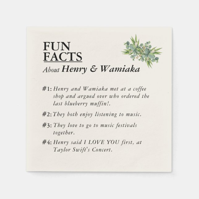 Custom FUN FACT of Groom & Bride Wedding Napkins Serviette (Vorderseite)