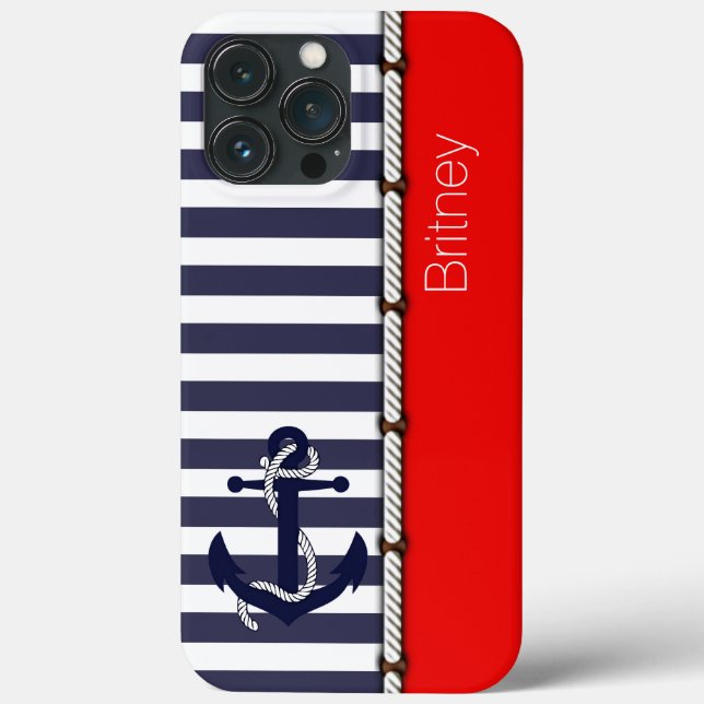 Custom Fun Navy Blue Streifen hell rot Case-Mate iPhone Hülle (Rückseite)
