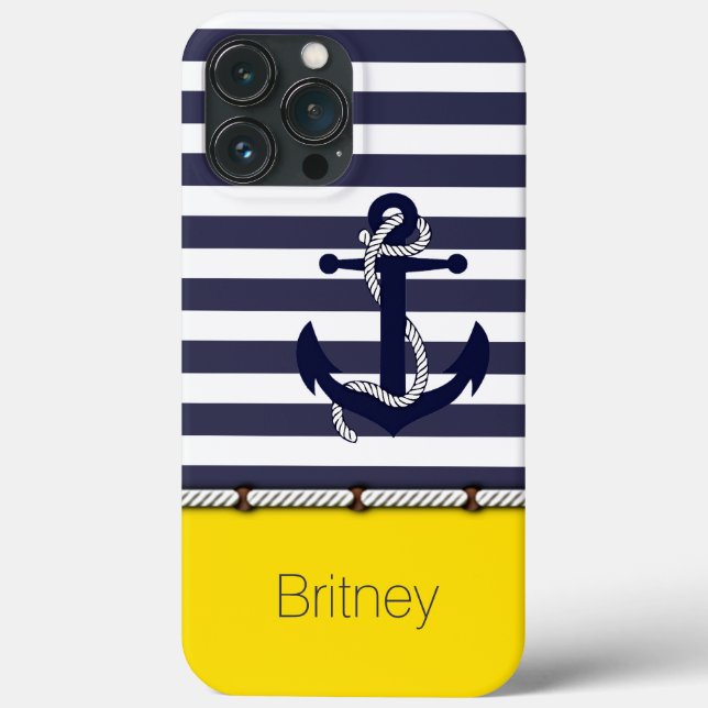 Custom Fun Navy Blue Strip Summer Yellow Case-Mate iPhone Hülle (Rückseite)