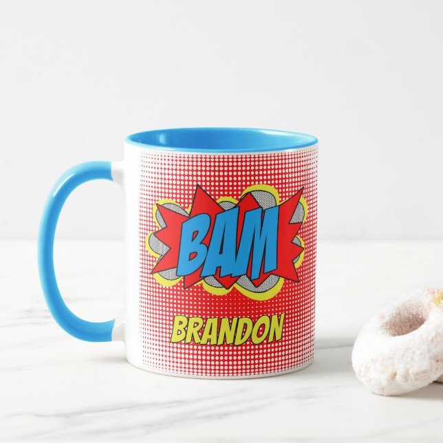 Custom Fun Vintages Comic Book Pop Art Style BAM! Tasse (Mit Donut)