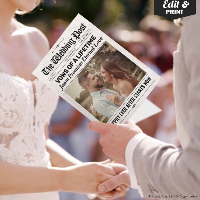 Custom Fun Vows Wedding Newspapers Vows Karte (Custom Fun Vows Wedding Newspaper Wedding Vows Card)