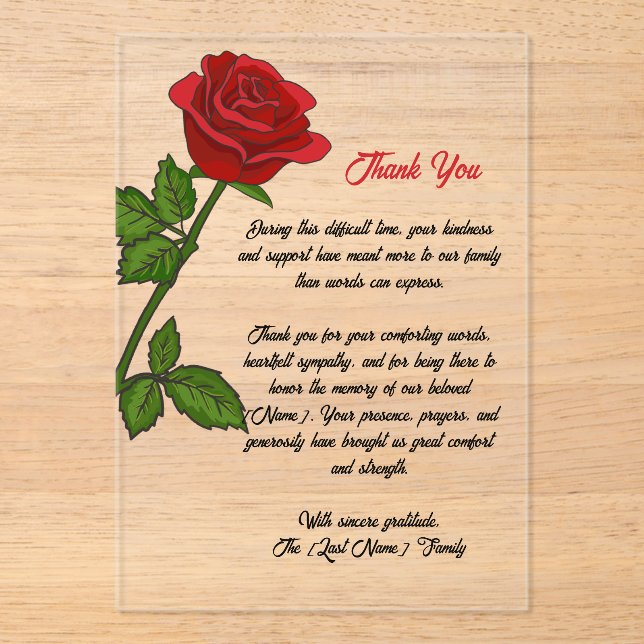 Custom Funeral Thank You Card Acryleinladungen (Vorderseite)